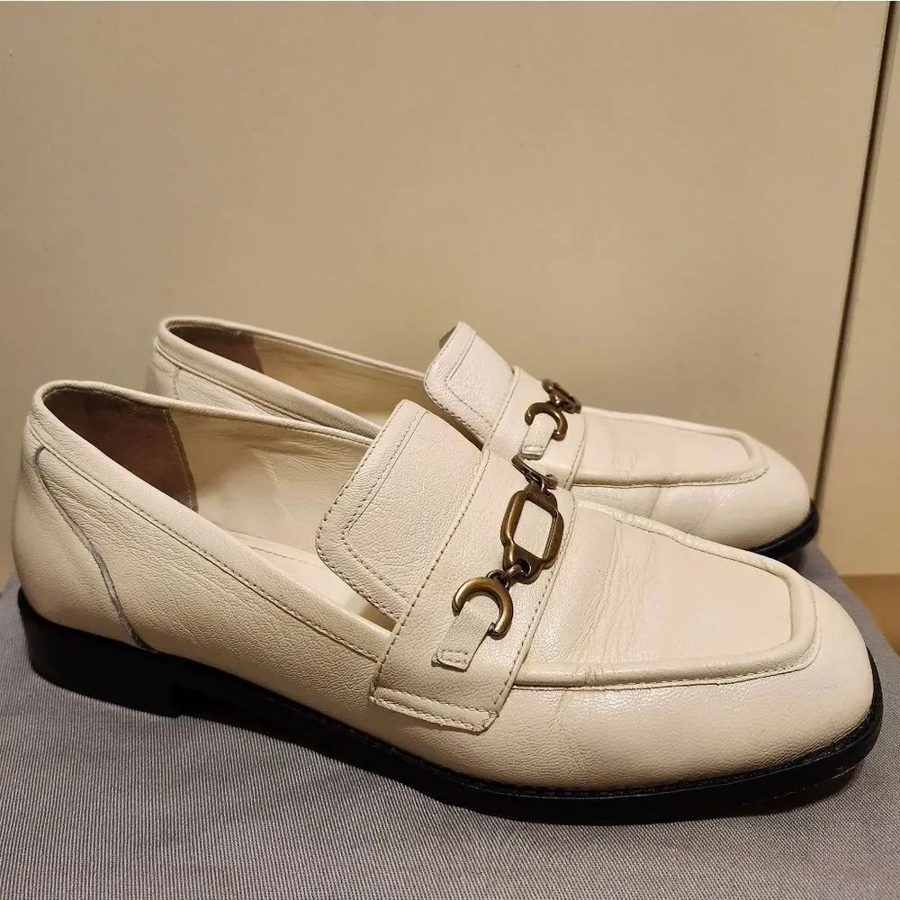 Larroude “Patricia” Cream Kidskin Bit Loafers Sz 8.5 Ret $330